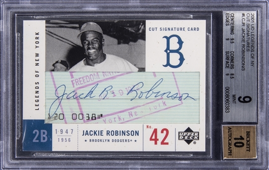 2001 UD "Legends of NY" Cut Signatures #LCJR Jackie Robinson Signed Cut Card (#/3) – BGS MINT 9/BGS 10